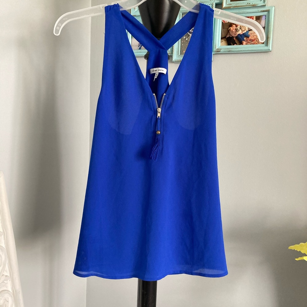 blue blouse with T strap and tassel size medium